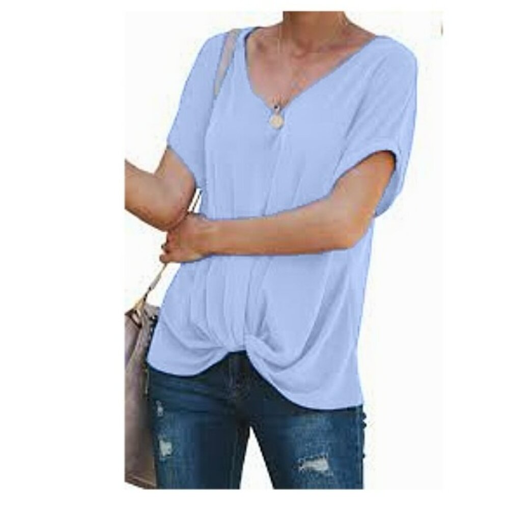 NWT Hippie Rose Blue Knot Front Airy Lightweight V-Neck Top Tunic Blouse L